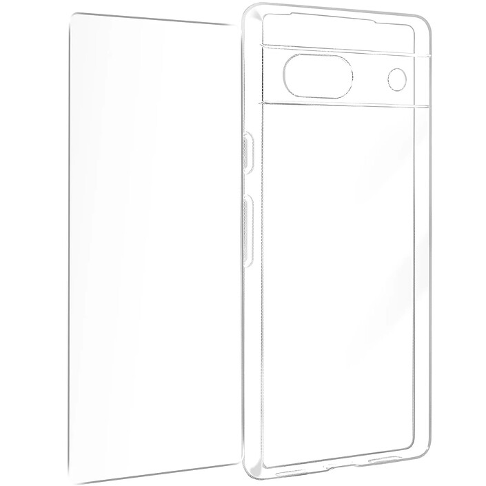 Coque pour Google Pixel 7a Silicone Gel et Verre Trempé 9H Transparent