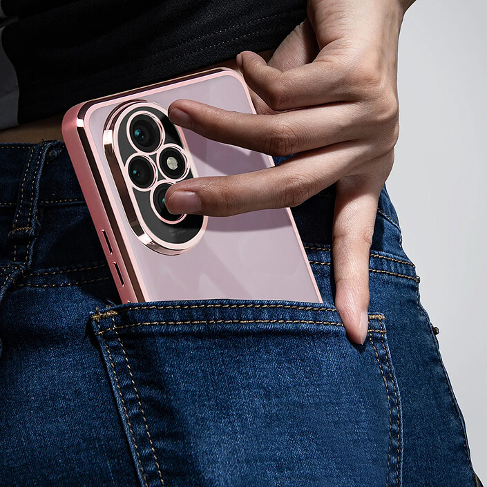 Avizar Coque pour Honor 200 Pro Dos Transparent Contour effet Chromé Rose champagne pas cher