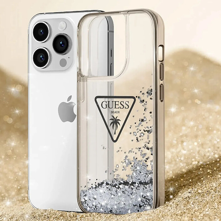 Avis Guess Coque pour Apple iPhone 14 Pro Max Glitter Palm à paillettes Noir