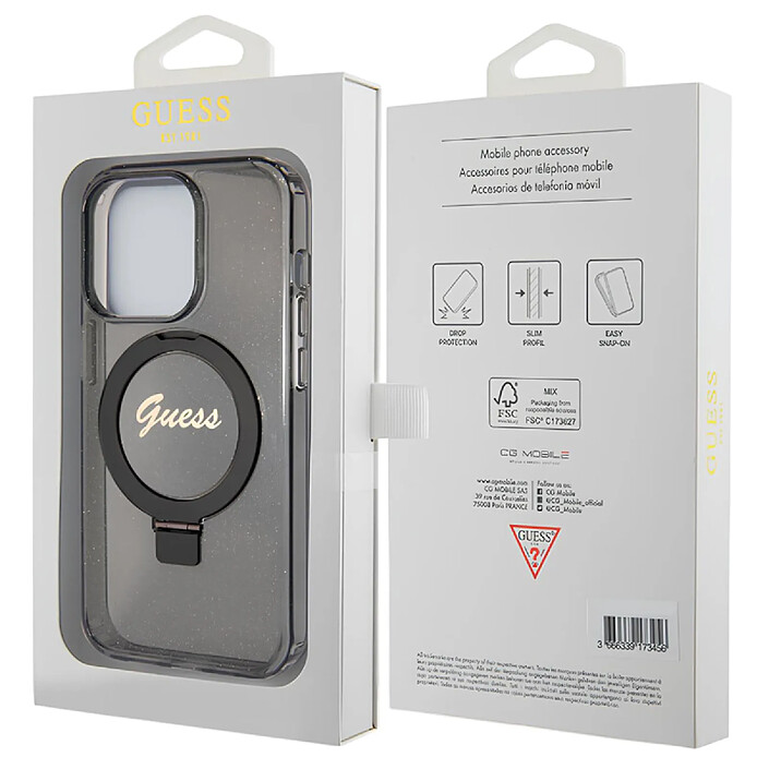 Guess Coque Magsafe pour Apple iPhone 15 Pro Max TPU Ring Stand Noir pas cher