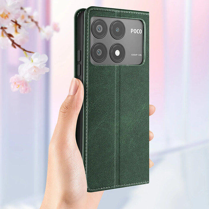 Avizar Housse portefeuille pour Xiaomi Poco X6 Pro Clapet magnétique support Vert foncé pas cher