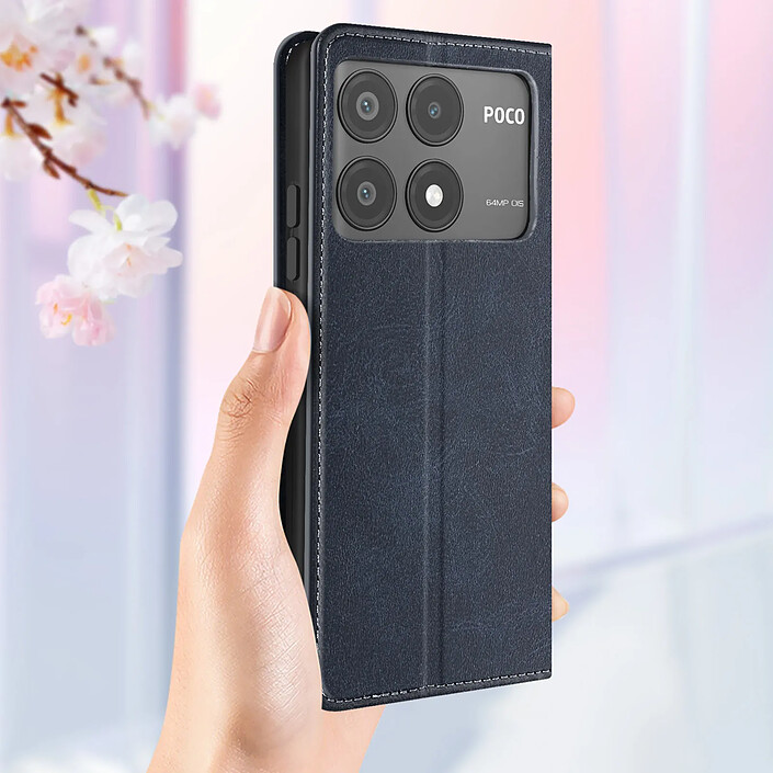Avizar Housse portefeuille pour Xiaomi Poco X6 Pro Clapet magnétique support Bleu nuit pas cher
