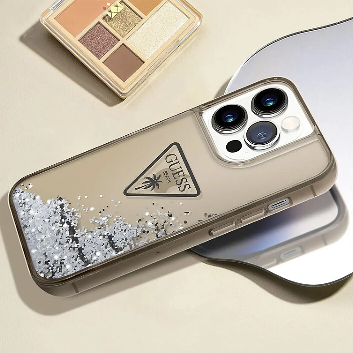 Guess Coque pour Apple iPhone 14 Pro Max Glitter Palm à paillettes Noir pas cher