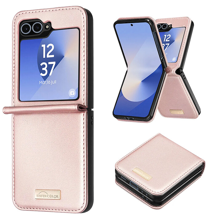 Avizar Coque pour Samsung Galaxy Z Flip 6 Dos Cuir Vegan Intérieur Rigide Rose champagne
