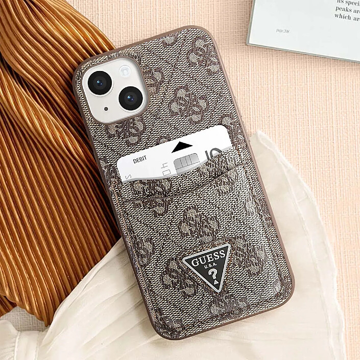 Avis Guess Coque pour Apple iPhone 14 PU 4G Porte-cartes Marron