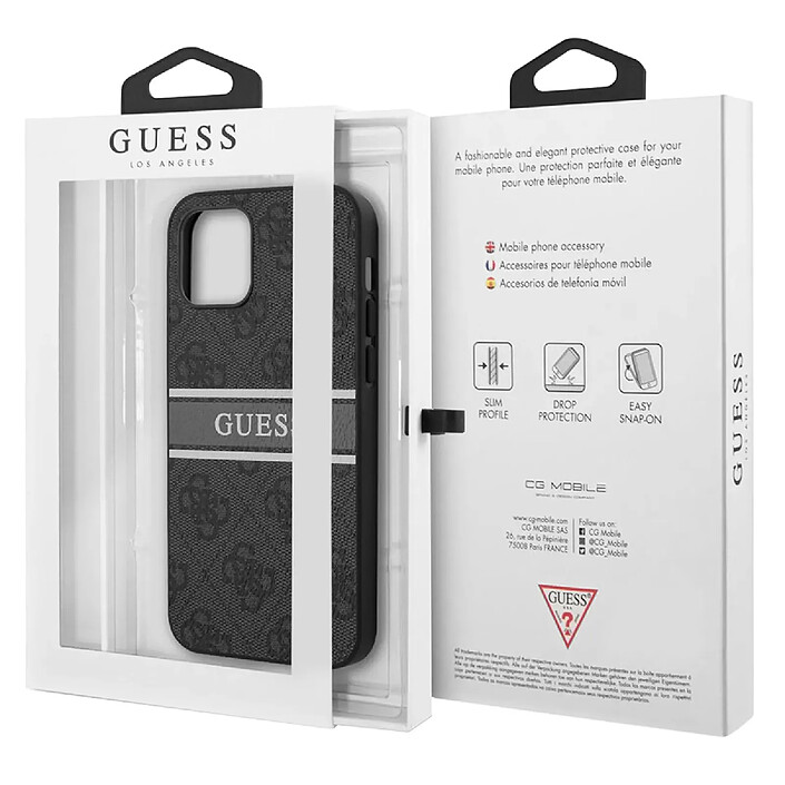 Guess Coque pour Apple iPhone 13 Pro PU 4G Stripe Gris pas cher