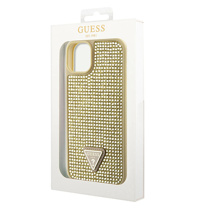 Guess Coque pour Apple iPhone 15 Pro Max Triangle Diamond Dorée pas cher