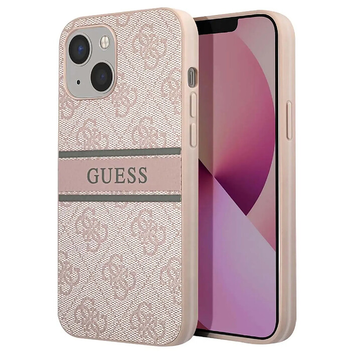 Guess Coque pour Apple iPhone 13 Mini PU 4G Stripe Rose