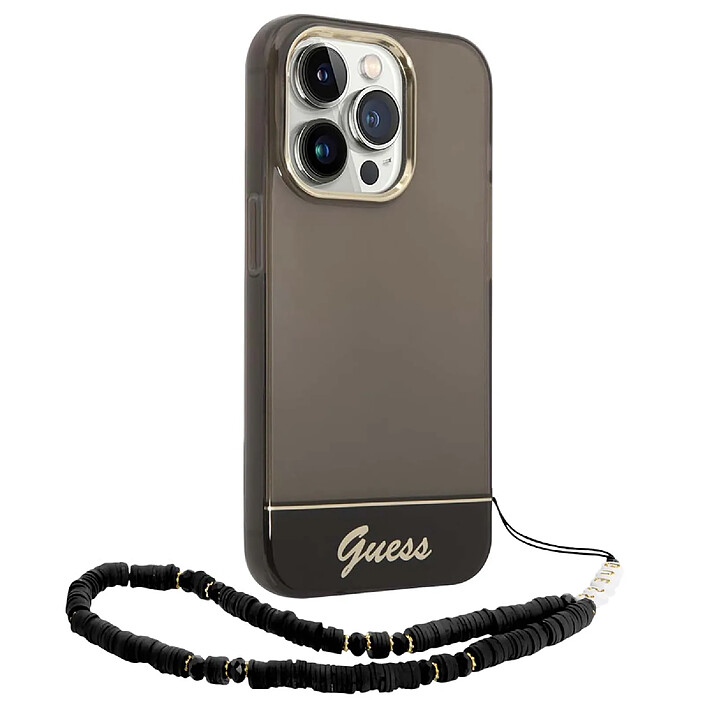 Guess Coque pour Apple iPhone 14 Pro Max Colors avec lanière perlée Noir