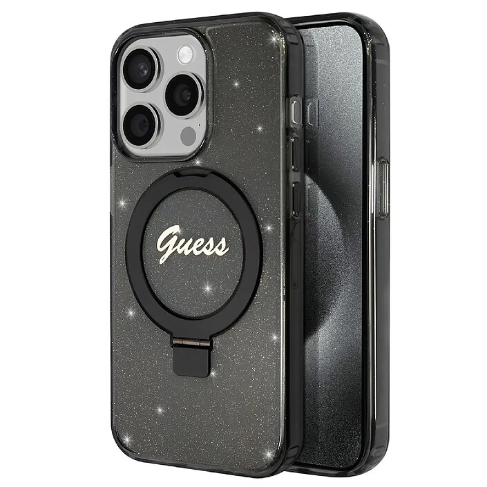 Guess Coque Magsafe pour Apple iPhone 15 Pro Max TPU Ring Stand Noir