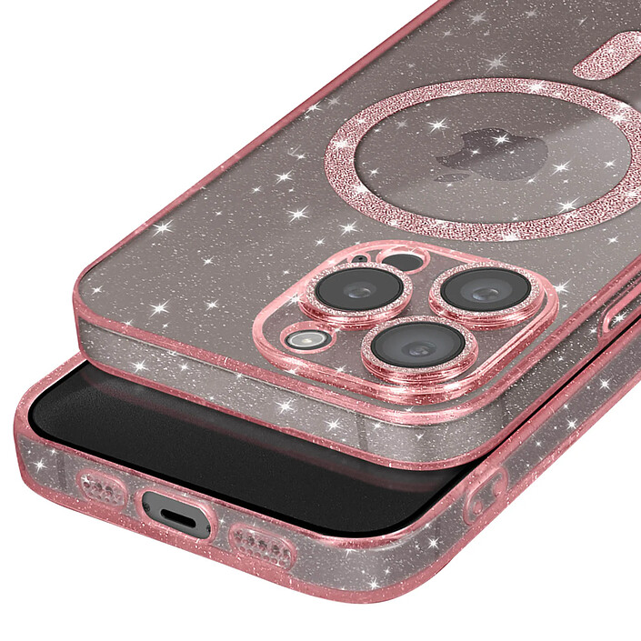 Avis Avizar Coque MagSafe pour iPhone 15 Pro Max Silicone Pailleté Rose champagne
