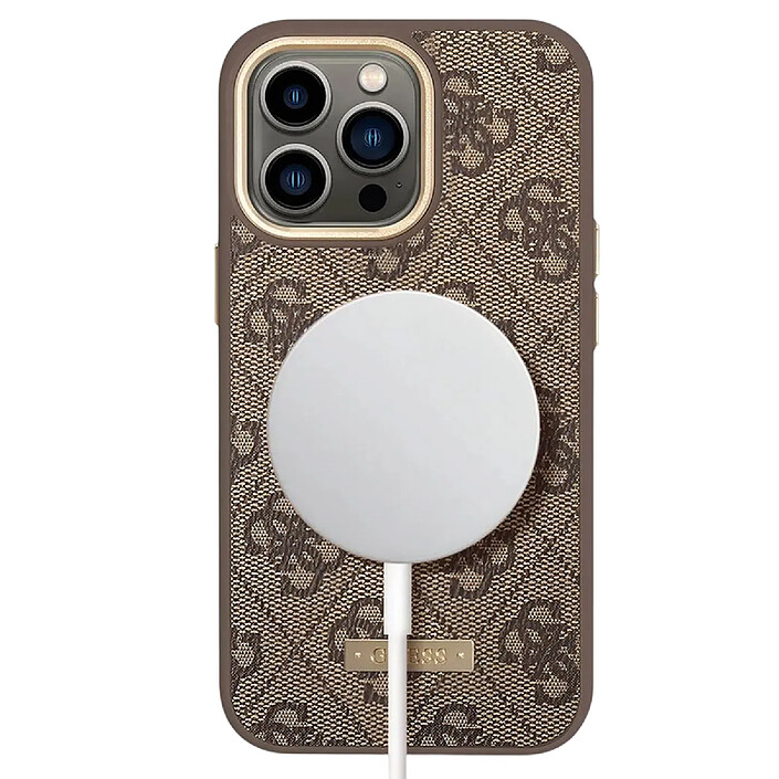 Acheter Guess Coque Magsafe pour Apple iPhone 13 Pro PU 4G Metal Plate Marron