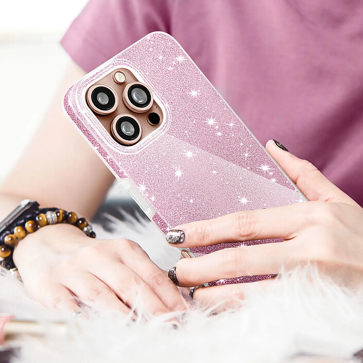 Avizar Coque Paillette pour iPhone 16 Pro Hybride Design Glamour Rose clair pas cher