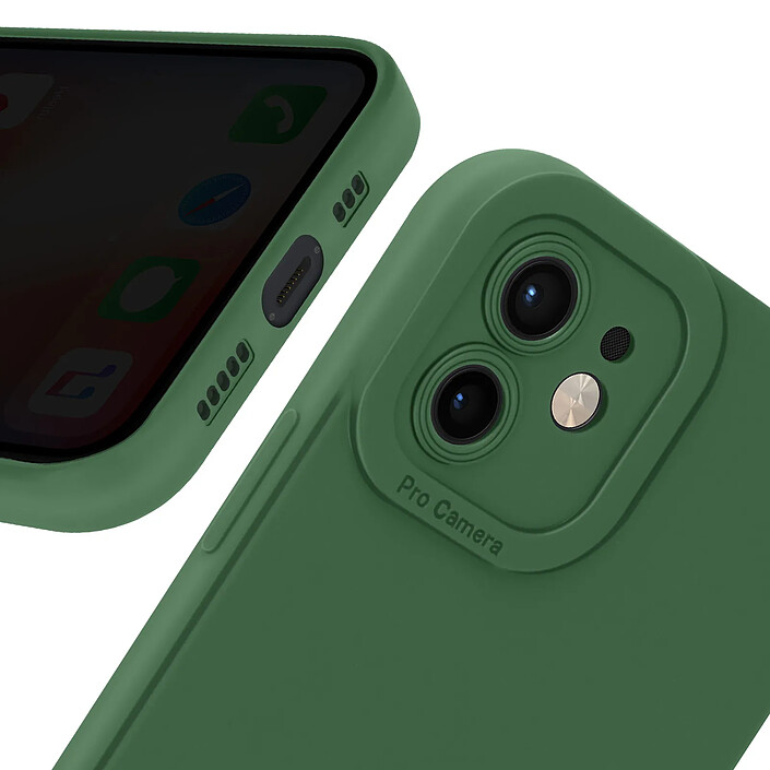 Avizar Coque pour iPhone 12 Silicone Mat Protection Caméra Vert pas cher