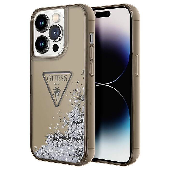 Guess Coque pour Apple iPhone 14 Pro Max Glitter Palm à paillettes Noir