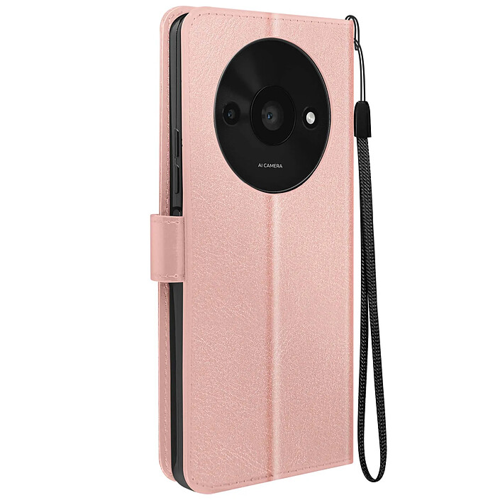 Mayaxess Étui pour Xiaomi Redmi A3 Portefeuille Fonction Support avec Dragonne Rose champagne