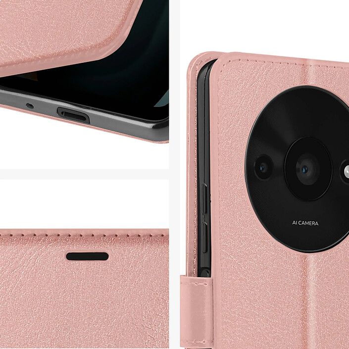Acheter Mayaxess Étui pour Xiaomi Redmi A3 Portefeuille Fonction Support avec Dragonne Rose champagne