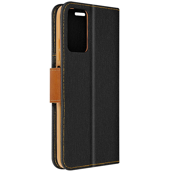 Avizar Étui pour Xiaomi Redmi Note 12S Tissu Portefeuille Support Vidéo Noir
