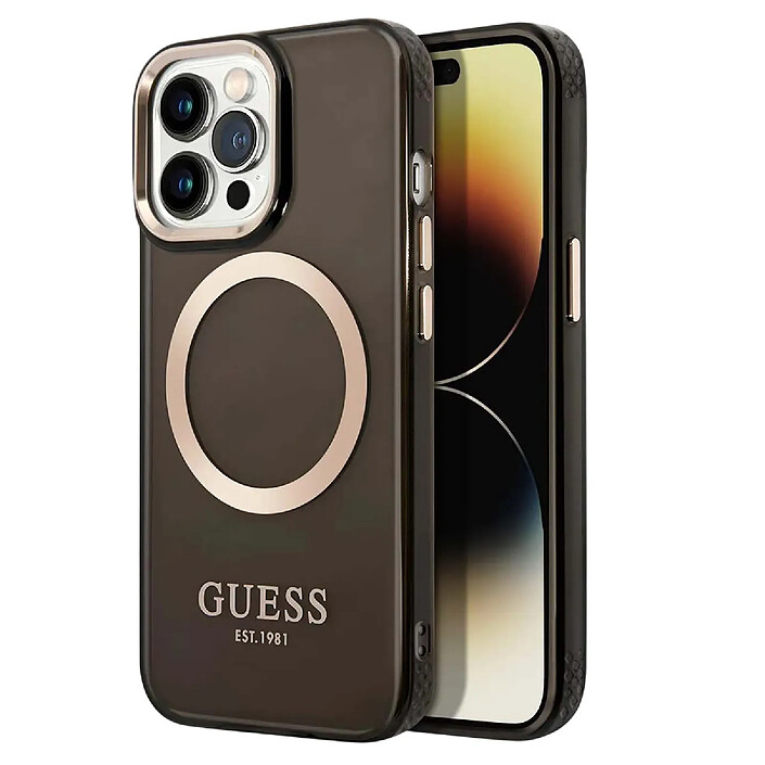 Guess Coque Magsafe pour Apple iPhone 14 Pro TPU Gold Outline Noir