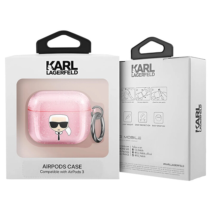 Karl Lagerfeld Coque pour Airpods 3 Glitter Chic en TPU Haute Qualité Rose pas cher