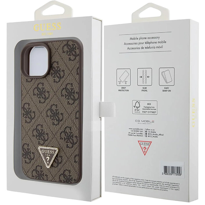 Guess Coque pour Apple iPhone 15 Plus Triangle Strass 4G Marron pas cher