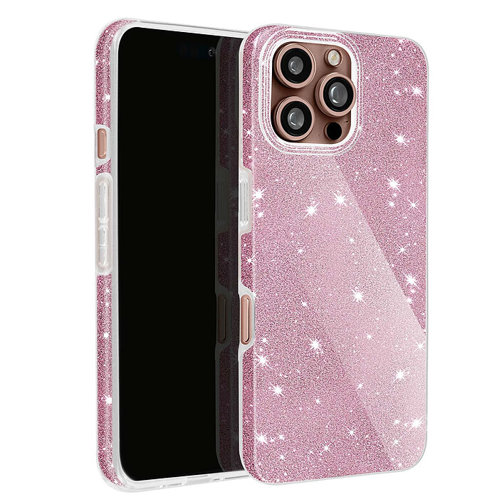 Avizar Coque Paillette pour iPhone 16 Pro Hybride Design Glamour Rose clair