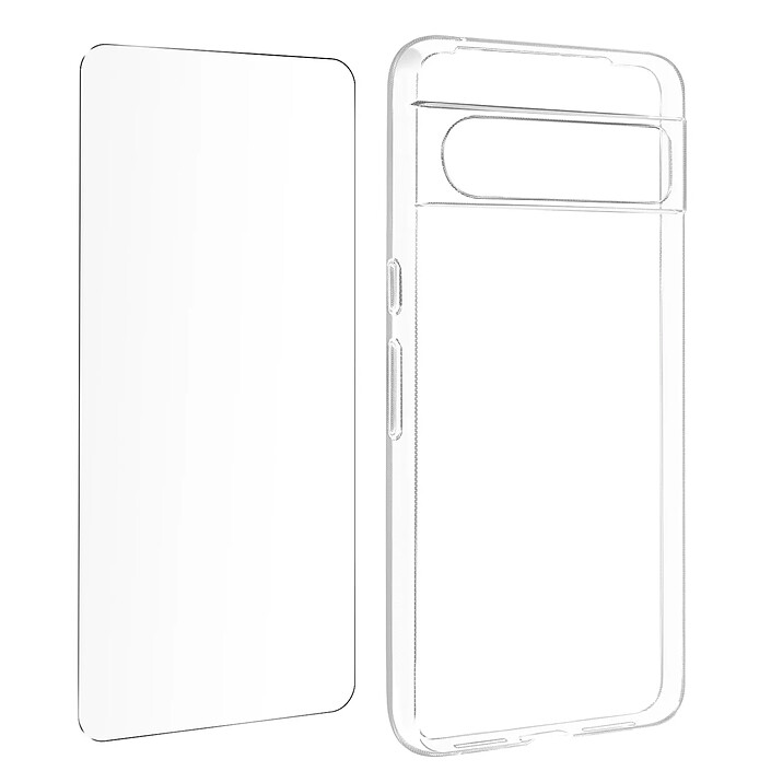 Coque pour Google Pixel 8 Pro Silicone Gel et Verre Trempé 9H Transparent