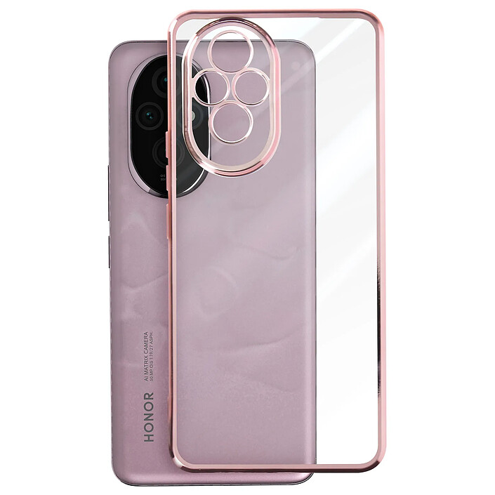 Avis Avizar Coque pour Honor 200 Pro Dos Transparent Contour effet Chromé Rose champagne