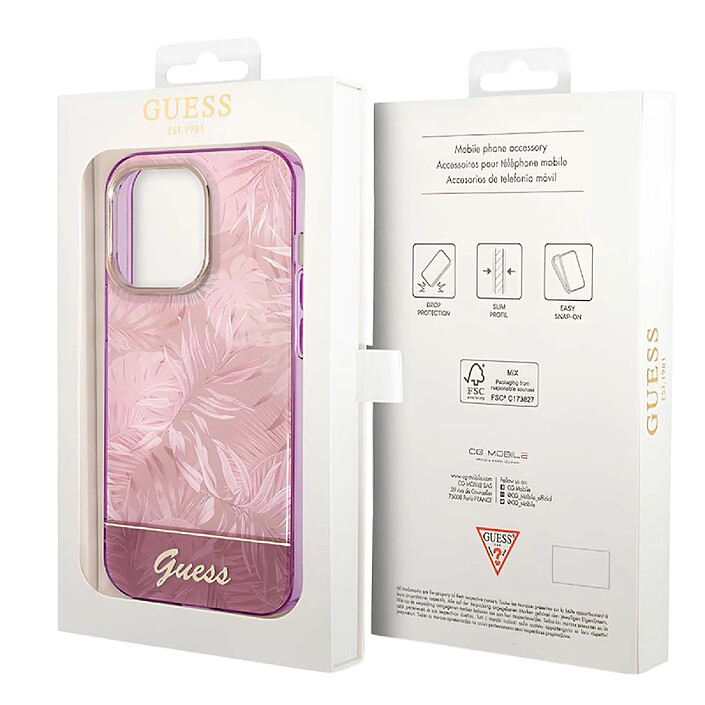Guess Coque pour Apple iPhone 14 Pro Max TPU Jungle Rose pas cher