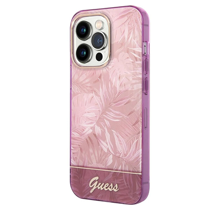Guess Coque pour Apple iPhone 14 Pro Max TPU Jungle Rose
