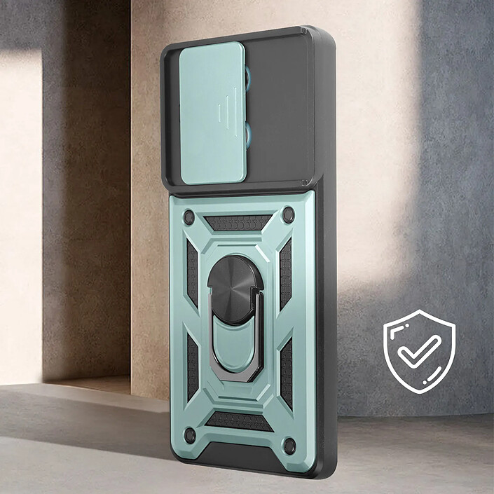 Avis Avizar Coque pour Redmi Note 13 5G Bague Support Cache caméra coulissant Vert pâle