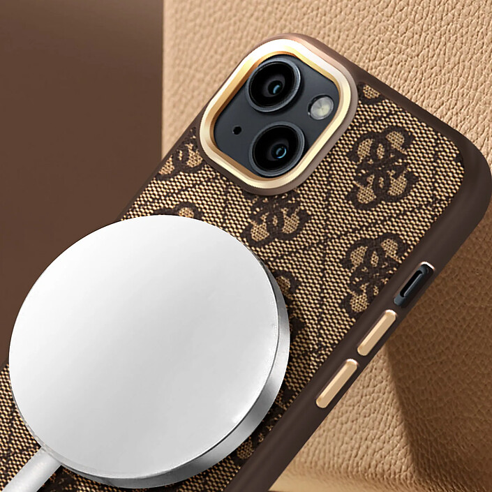 Acheter Guess Coque Magsafe pour Apple iPhone 14 Plus PU 4G Metal Plate Marron