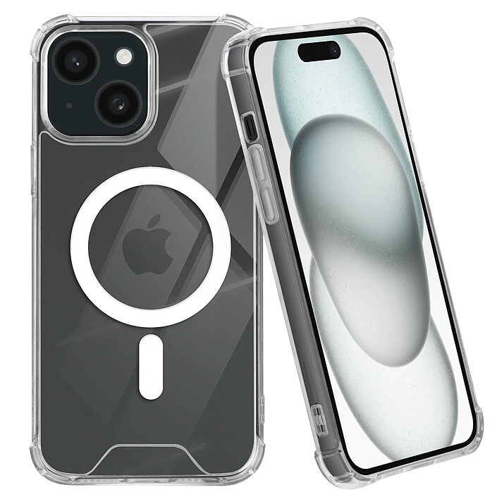 Coque Magsafe pour iPhone 15 Silicone Gel Coins Renforcés Antichoc Transparent