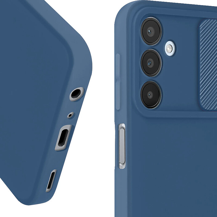 Avizar Coque pour Samsung Galaxy A25 5G Silicone Cache Caméra Coulissant Bleu nuit pas cher
