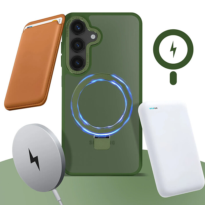 Avis Avizar Coque pour Samsung S24 et S25 Anneau Compatible MagSafe Support Stand Vert foncé