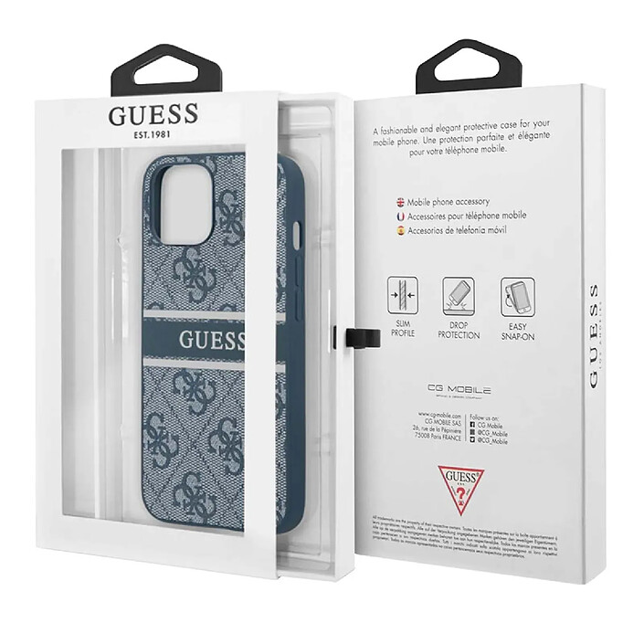 Guess Coque pour Apple iPhone 13 Mini PU 4G Stripe Bleu pas cher