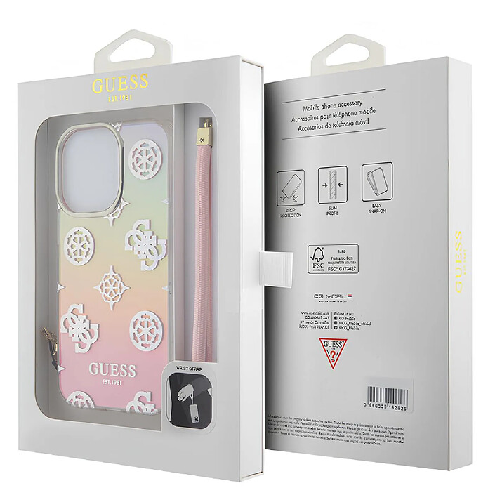 Guess Coque pour Apple iPhone 15 Pro TPU Peony avec dragonne Multicolore pas cher