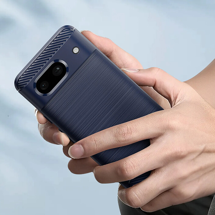 Avizar Coque pour Google Pixel 8a Flexible Effet Carbone et Brossé Bleu nuit pas cher