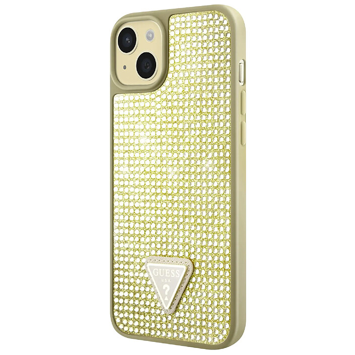 Guess Coque pour Apple iPhone 15 Triangle Diamond Dorée