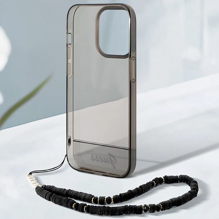 Guess Coque pour Apple iPhone 14 Pro Colors avec lanière perlée Noir pas cher