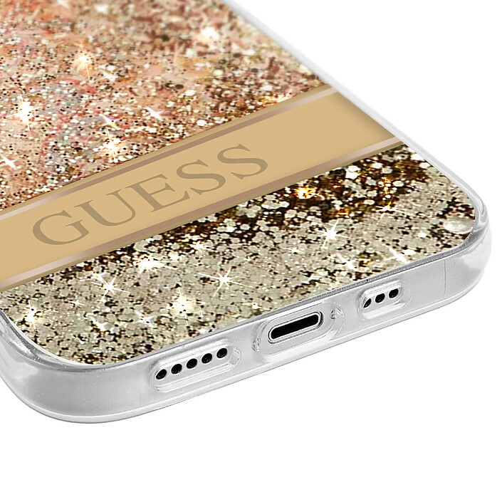 Acheter Guess Coque pour Apple iPhone 14 Plus Flowers à paillettes flottantes Dorée