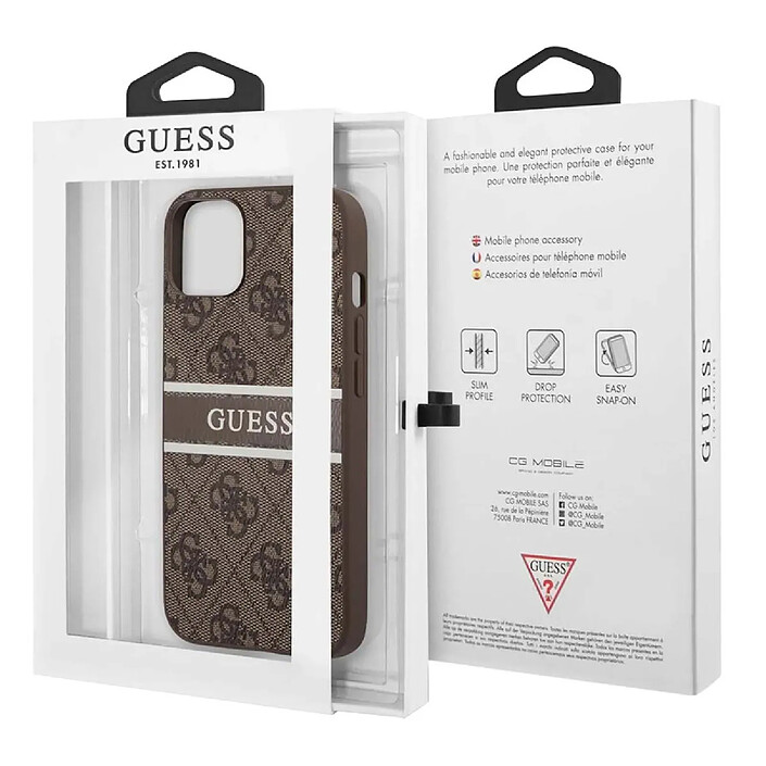 Guess Coque pour Apple iPhone 13 Mini PU 4G Stripe Marron pas cher