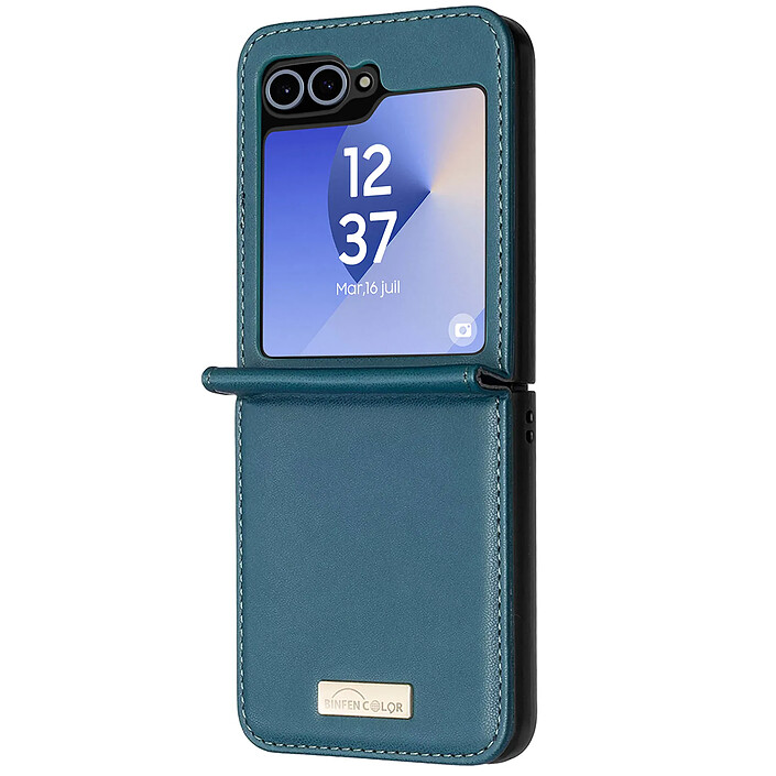 Acheter Avizar Coque pour Samsung Galaxy Z Flip 6 Dos Cuir Vegan Intérieur Rigide Bleu canard