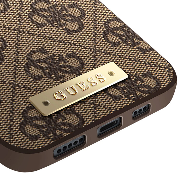 Avis Guess Coque Magsafe pour Apple iPhone 14 Plus PU 4G Metal Plate Marron