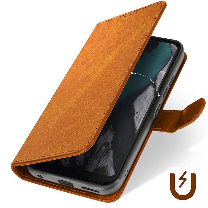 Avizar Étui pour Nokia C22 Dragonne Clapet Support Portefeuille Marron clair pas cher