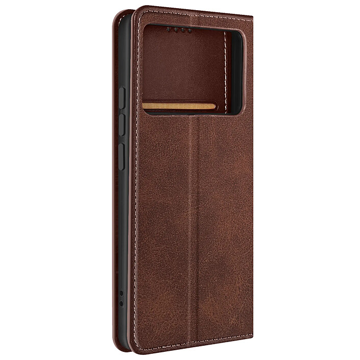 Avizar Housse portefeuille pour Xiaomi Poco X6 Pro Clapet magnétique support Marron foncé