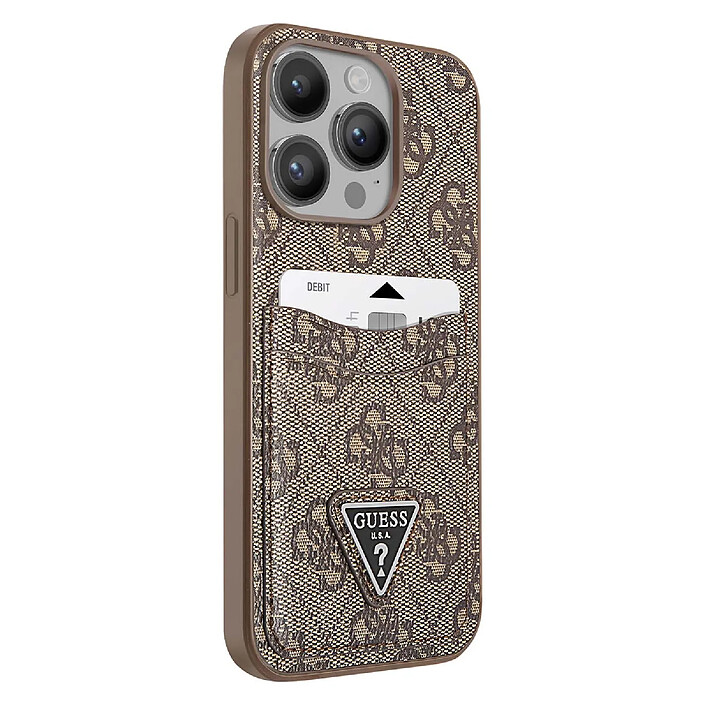 Guess Coque pour Apple iPhone 14 Pro Max PU 4G Porte-cartes Marron