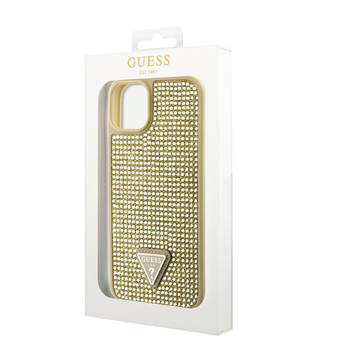 Guess Coque pour Apple iPhone 15 Triangle Diamond Dorée pas cher