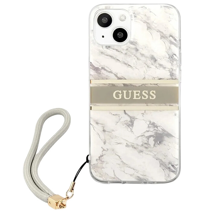 Guess Coque pour Apple iPhone 13 Mini Marble Strap Gris