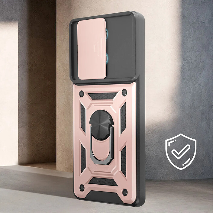 Avis Avizar Coque pour Redmi Note 13 5G Bague Support Cache caméra coulissant Rose champagne
